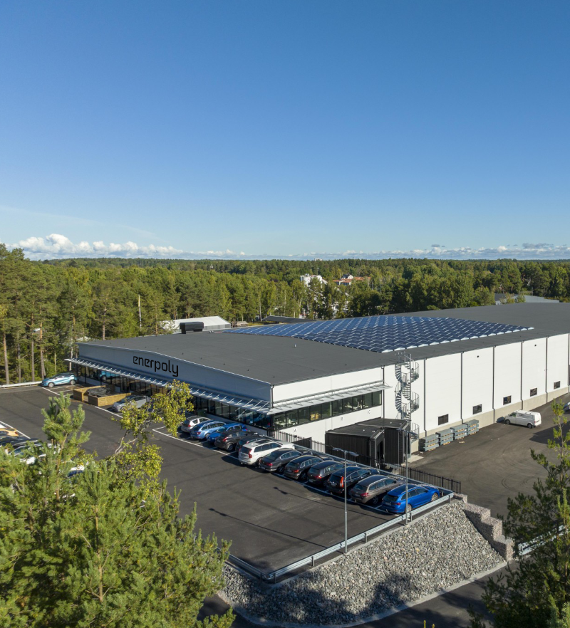 The entrance to Enerpoly's new megafactory facility in Sweden.